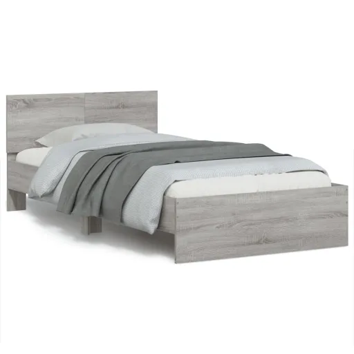 Estructura de Cama Cabecero Luces LED Gris Sonoma 100x200 cm