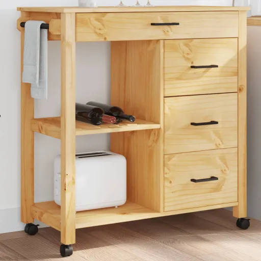 Carrito de Cocina MONZA Madera Maciza de Pino 84x40x88,5 cm