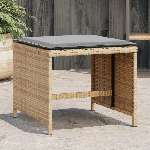 Taburetes Jardín Cojines 4 Uds Ratán PE Beige Mezcla 41x41x36cm
