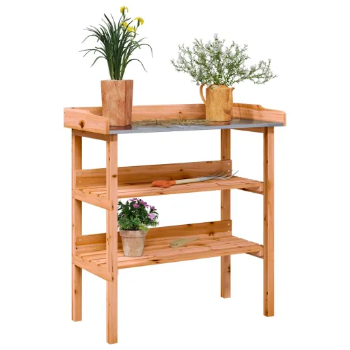 Mesa Para Plantas Con Estantes Madera Abeto Marrón 78x38x82,5cm