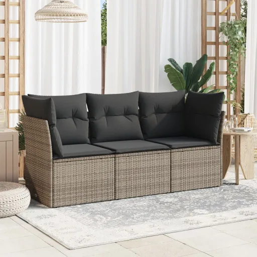 Set de Sofá de Jardín 3 Pzas y Cojines Ratán Sintético Gris