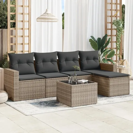 Set de Muebles de Jardín 6 Pzas y Cojines Ratán Sintético Gris