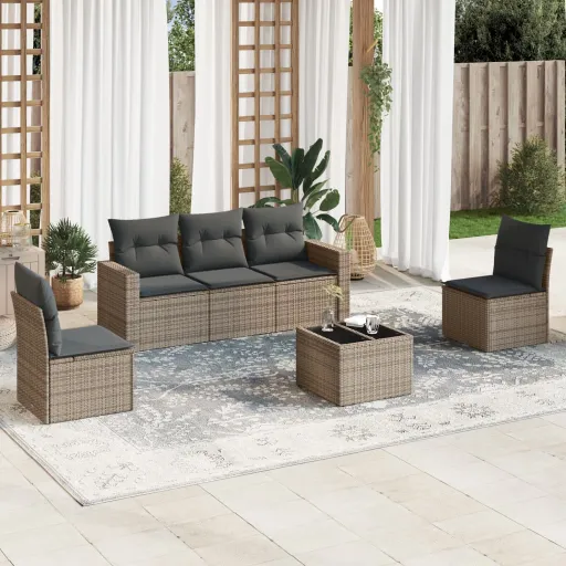 Set de Muebles de Jardín 6 Pzas y Cojines Ratán Sintético Gris