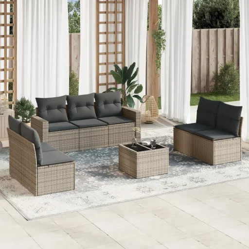 Set de Sofás de Jardín 8 Pzas y Cojines Ratán Sintético Gris