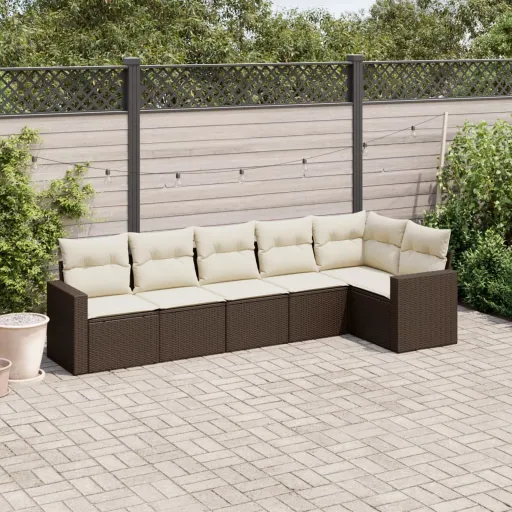 Set Sofás de Jardín 6 Piezas y Cojines Ratán Sintético Marrón