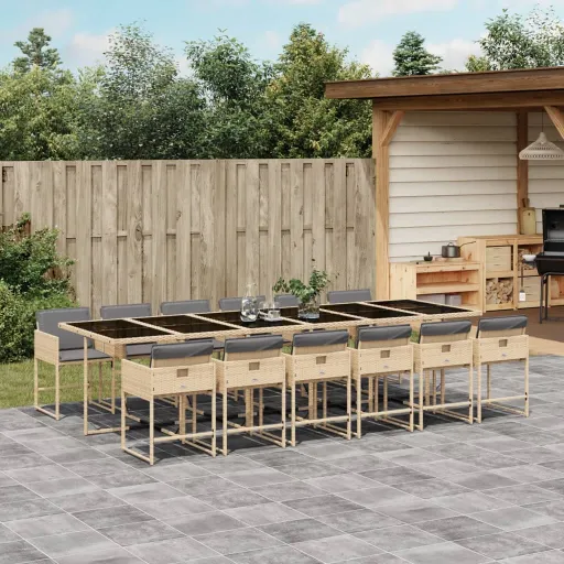 Set Comedor de Jardín Con Cojines 13 Pzas Ratán Sintético Beige