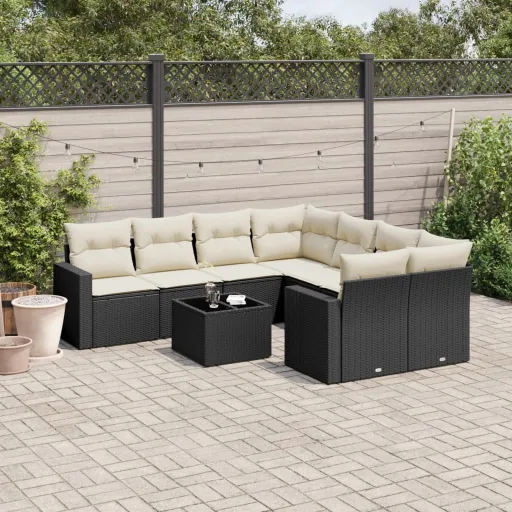Set de Sofás de Jardín 8 Piezas y Cojines Ratán Sintético Negro