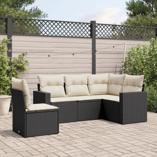 Set de Muebles de Jardín 5 Pzas y Cojines Ratán Sintético Negro