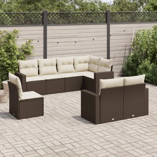Set Sofás de Jardín 8 Piezas y Cojines Ratán Sintético Marrón
