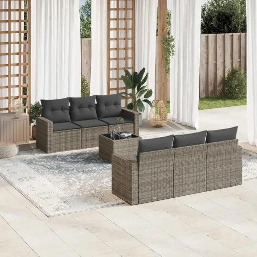 Set de Sofás de Jardín 7 Piezas Con Cojines Ratán PE Gris