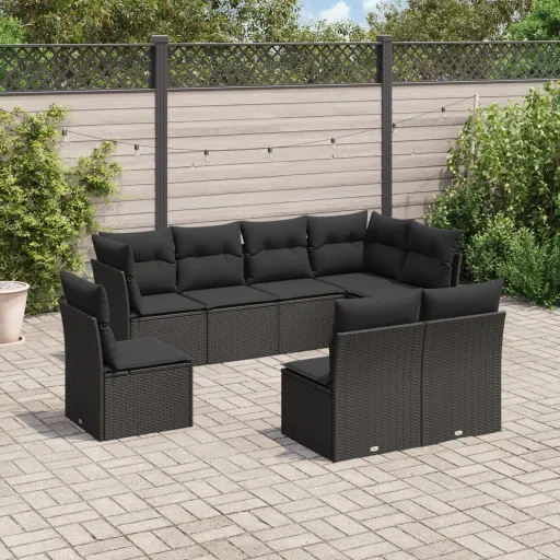 Set de Sofás de Jardín 8 Piezas y Cojines Ratán Sintético Negro
