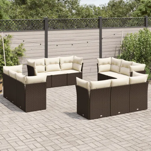 Set de Sofás de Jardín y Cojines 12 Pzas Ratán Sintético Marrón