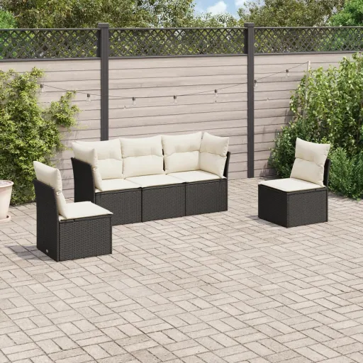 Set de Muebles de Jardín 5 Pzas y Cojines Ratán Sintético Negro
