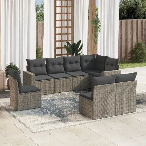 Set de Sofás de Jardín 8 Pzas y Cojines Ratán Sintético Gris