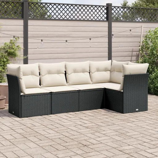 Set de Muebles de Jardín 5 Pzas y Cojines Ratán Sintético Negro