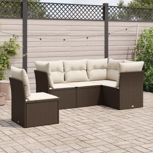 Set Comedor de Jardín 5 Piezas y Cojines Ratán Sintético Marrón
