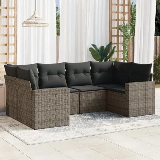 Set de Muebles de Jardín 6 Pzas y Cojines Ratán Sintético Gris