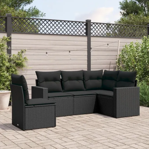 Set de Muebles de Jardín 5 Pzas y Cojines Ratán Sintético Negro