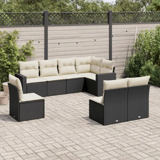 Set de Sofás de Jardín 8 Piezas y Cojines Ratán Sintético Negro