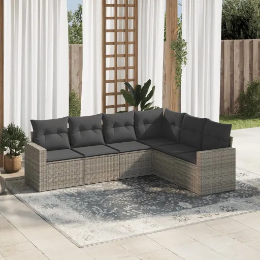 Set de Muebles de Jardín 6 Pzas y Cojines Ratán Sintético Gris