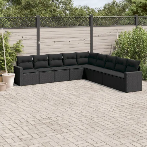 Set de Sofás de Jardín 8 Piezas y Cojines Ratán Sintético Negro