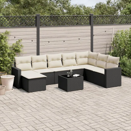 Set de Sofás de Jardín 8 Piezas y Cojines Ratán Sintético Negro