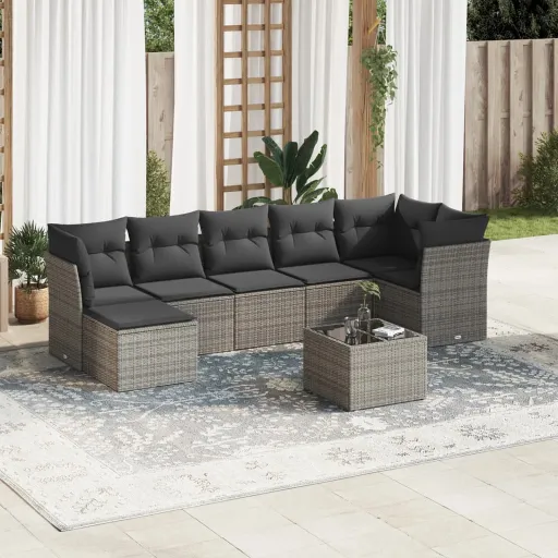 Set de Sofás de Jardín 8 Pzas y Cojines Ratán Sintético Gris