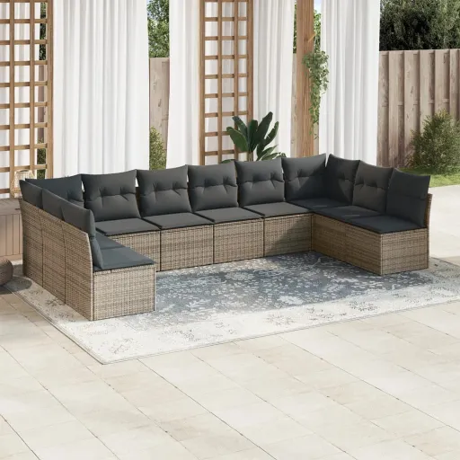 Set de Sofás de Jardín 10 Pzas Con Cojines Ratán Sintético Gris