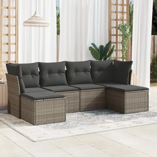 Set de Muebles de Jardín 6 Pzas y Cojines Ratán Sintético Gris