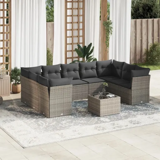Set de Sofás de Jardín 10 Pzas Con Cojines Ratán Sintético Gris