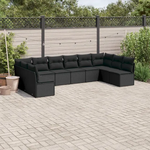 Set de Sofás de Jardín 10 Pzas Cojines Ratán Sintético Negro
