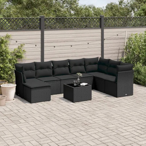 Set de Sofás de Jardín 8 Piezas y Cojines Ratán Sintético Negro