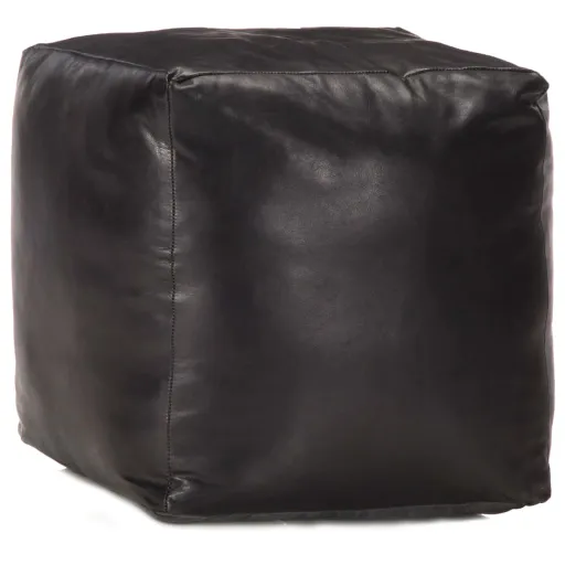 Puf Negro 40x40x40 cm Cuero Genuino de Cabra