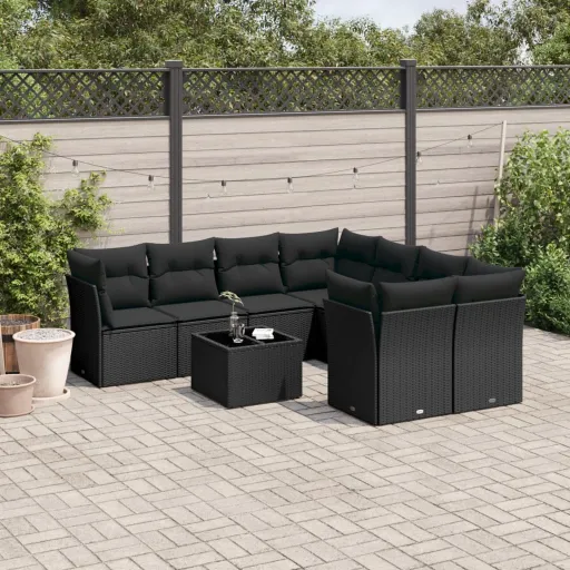 Set de Sofás de Jardín 8 Piezas y Cojines Ratán Sintético Negro