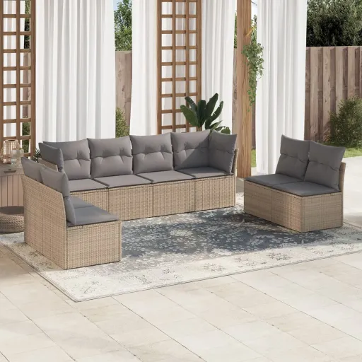 Juego de Sofás de Jardín Con Cojines Beige 8 Pzas Ratán PE