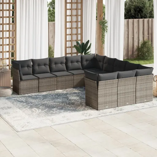 Set de Sofás de Jardín 11 Pzas y Cojines Ratán Sintético Gris