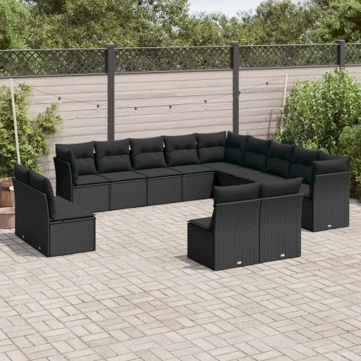 Set de Sofás de Jardín y Cojines 13 Pzas Ratán Sintético Negro