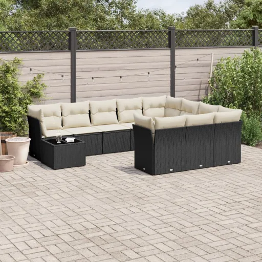 Set de Sofás de Jardín 11 Pzas y Cojines Ratán Sintético Negro
