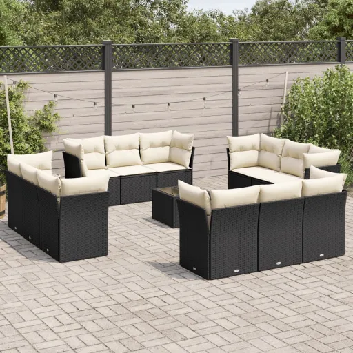 Set de Sofás de Jardín y Cojines 13 Pzas Ratán Sintético Negro
