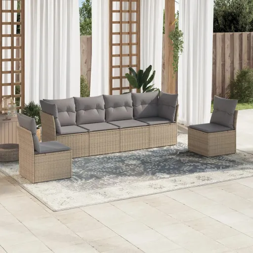 Juego de Sofás Jardín Con Cojines 6 Pzas Ratán Sintético Beige