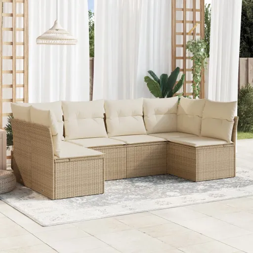 Juego de Sofás Jardín Con Cojines 6 Pzas Ratán Sintético Beige