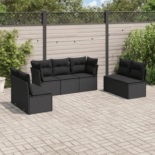 Set de Comedor de Jardín 7 Pzas y Cojines Ratán Sintético Negro