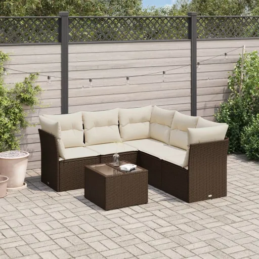 Set Sofás de Jardín 6 Piezas y Cojines Ratán Sintético Marrón