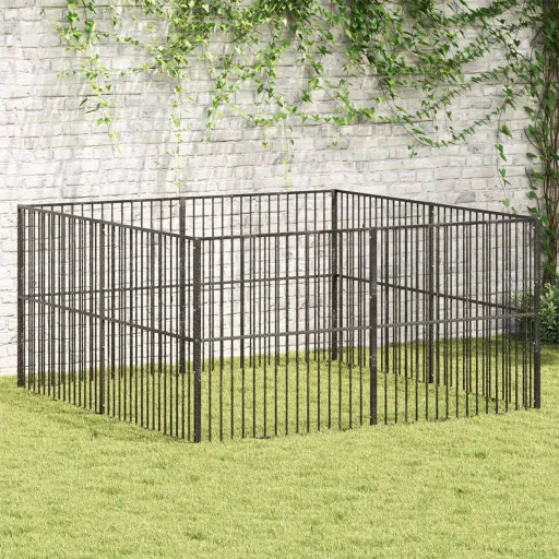 Corralito Para Perros Con 8 Paneles Acero Galvanizado Negro