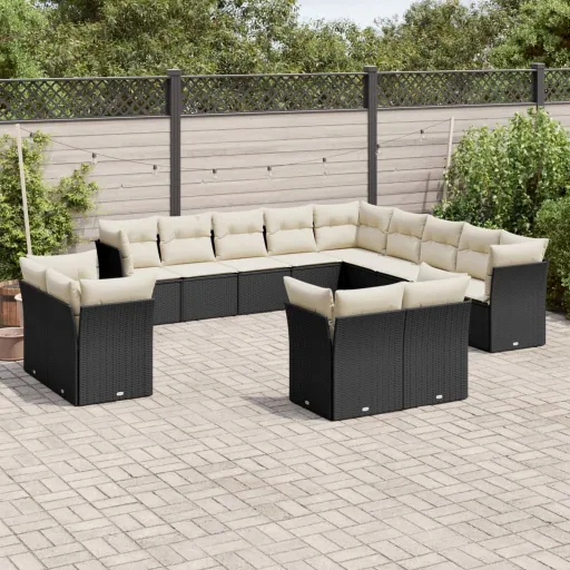 Set de Sofás de Jardín y Cojines 13 Pzas Ratán Sintético Negro