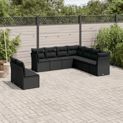 Set de Sofás de Jardín 8 Piezas y Cojines Ratán Sintético Negro