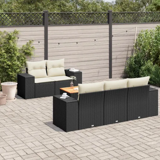 Set de Sofás de Jardín 6 Piezas y Cojines Ratán Sintético Negro