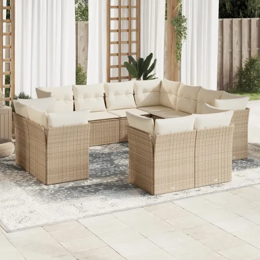 Set de Sofás de Jardín 11pzas Con Cojines Ratán Sintético Beige
