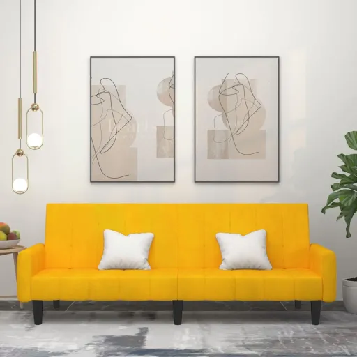 Sofá Cama de 2 Plazas Terciopelo Amarillo