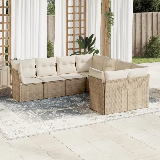 Juego de Sofás de Jardín Con Cojines Beige 8 Pzas Ratán PE